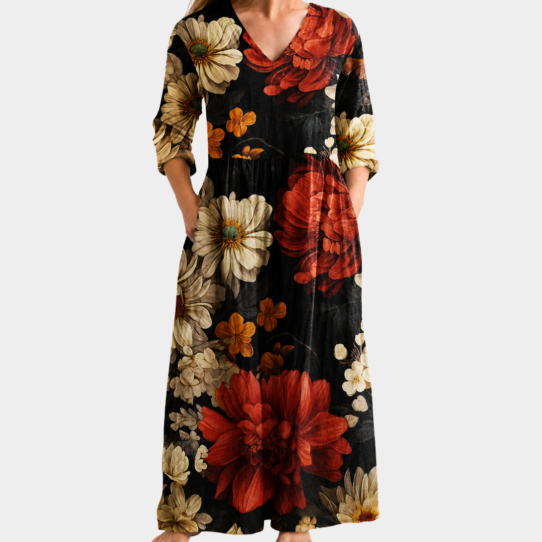 Crimson Blossom Evening Dress