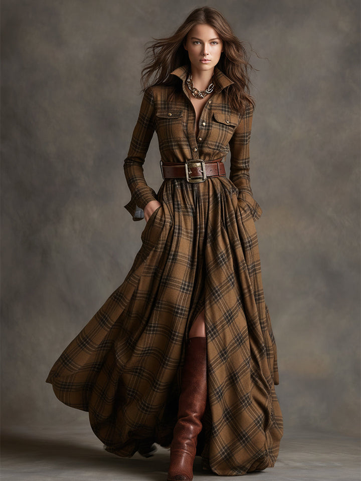Violet | Plaid Belted Shirt Dress